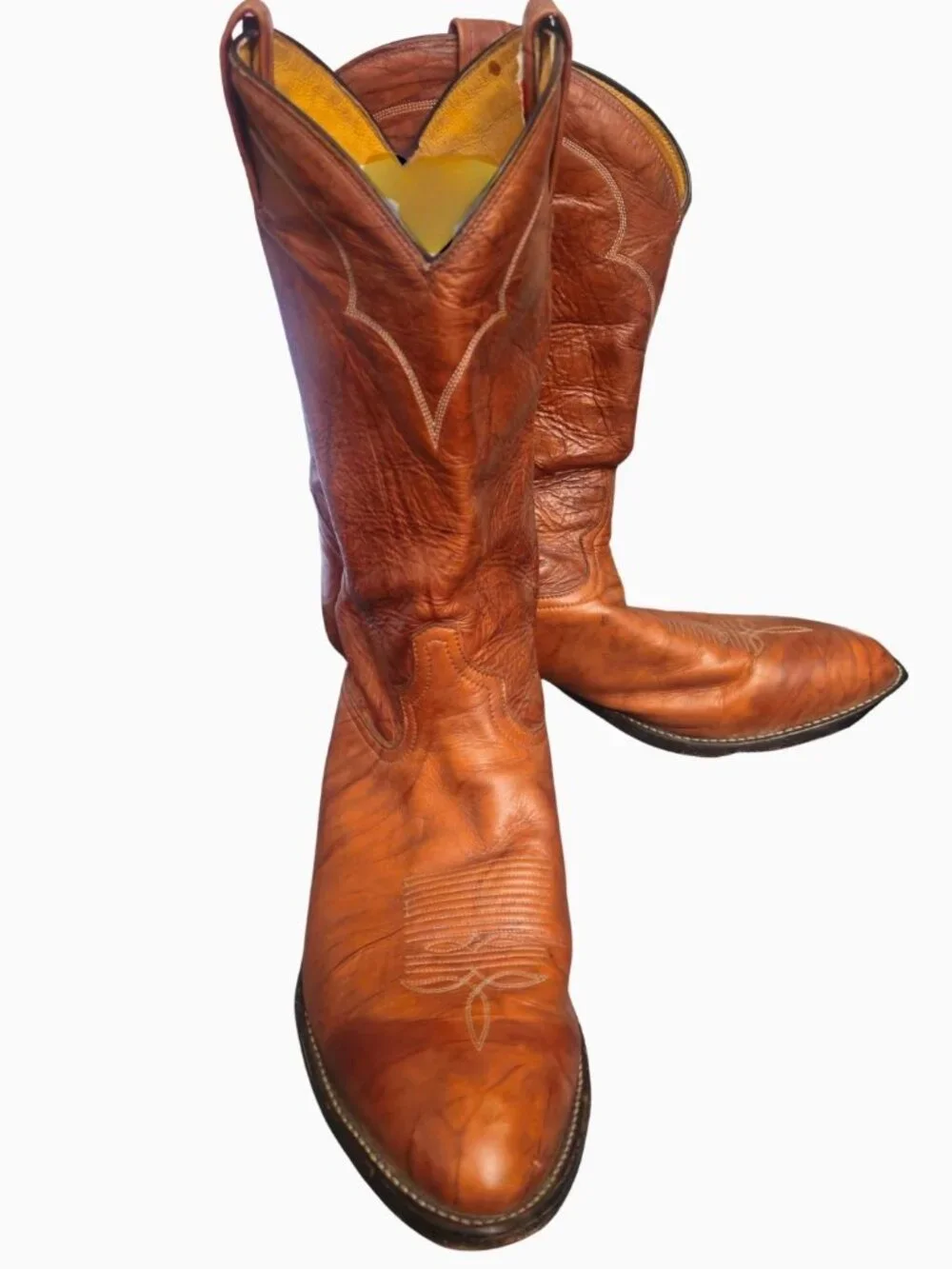 VINTAGE TONY LAMA MEN'S COGNAC LEATHER WESTERN COWBOY BOOTS • SIZE 13D